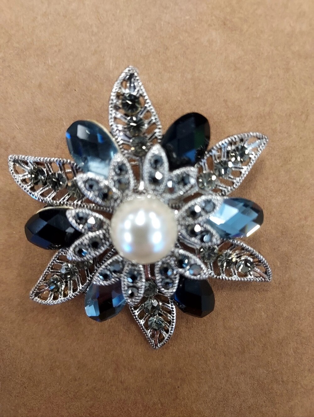 Premiur Design Pearl Nights Silver Floral Pearl and Crystal Brooch